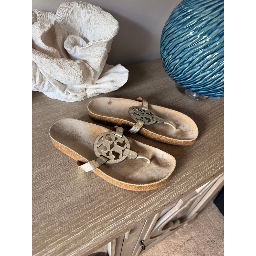 Tory Burch Miller Cloud Thong Sandals Womens Gold Metallic Size 9M